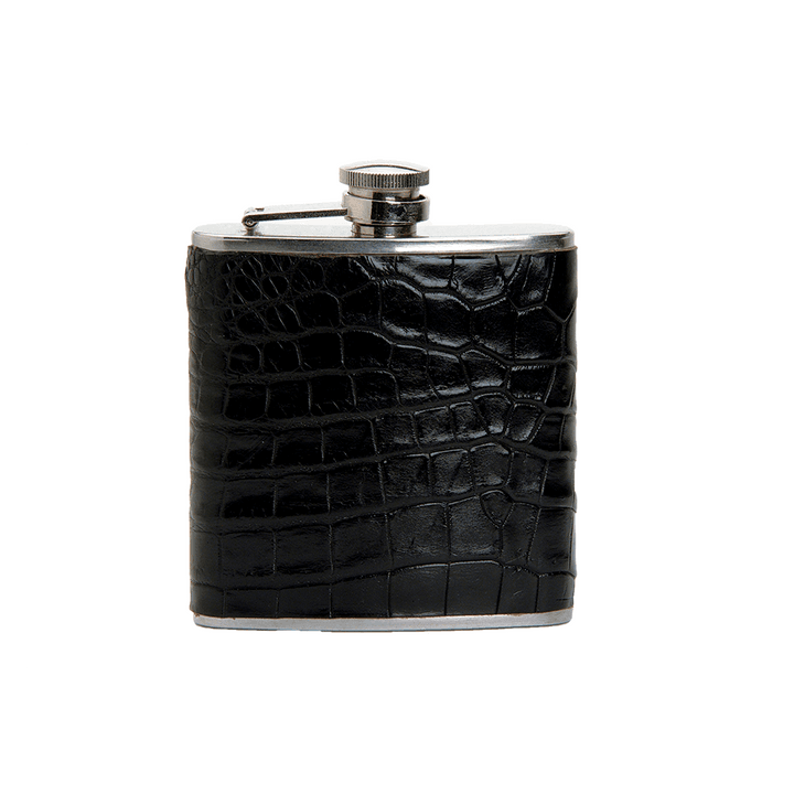 FLASK BLACK ALLIGATOR /BROWN OSTRICH 8OZ